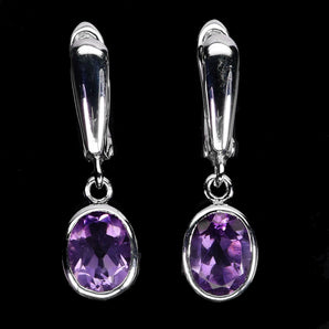 925 Sterling Silver Earrings Oval Amethyst 9x7mm Natural Gemstone Jewelry