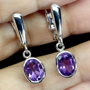 925 Sterling Silver Earrings Oval Amethyst 9x7mm Natural Gemstone Jewelry