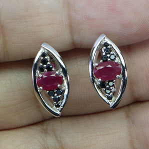 925 Sterling Silver Earrings Oval Ruby 6x4mm Spinel Natural Gemstone Jewelry