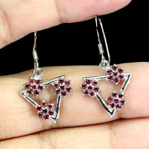 925 Sterling Silver Earrings Round Rhodolite Garnet Natural Gemstone Jewelry