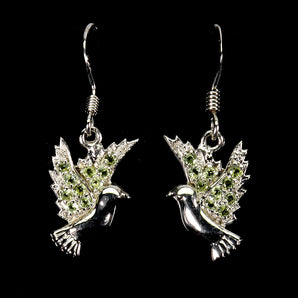 925 Sterling Silver Earrings Round Peridot 1.5mm Bird Natural Gemstone Jewelry