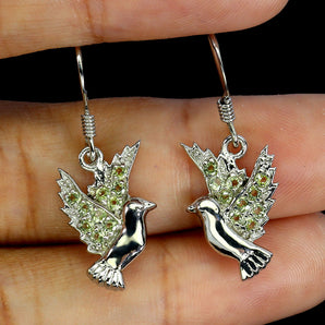 925 Sterling Silver Earrings Round Peridot 1.5mm Bird Natural Gemstone Jewelry