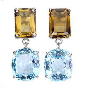 925 Sterling Silver Earrings Antique Sky Blue Topaz 40ct Handmade Gemstone