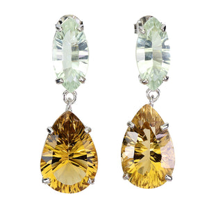 925 Sterling Silver Earrings Pear Citrine 32ct Green Amethyst Handmade Gemstone