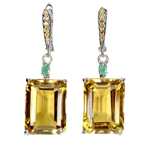 925 Sterling Silver Earrings Octagon Citrine 30ct Emerald Handmade Gemstone
