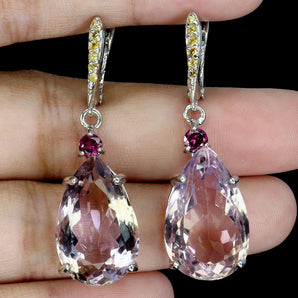 925 Sterling Silver Earrings Pear Ametrine 29ct Sapphire Handmade Gemstone