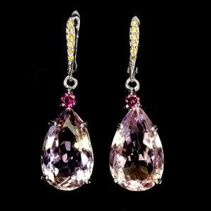 925 Sterling Silver Earrings Pear Ametrine 29ct Sapphire Handmade Gemstone