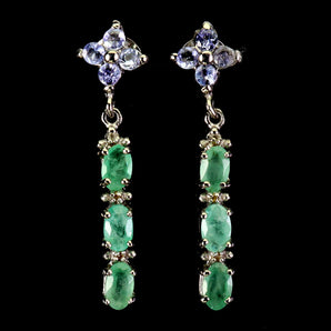 925 Sterling Silver Earrings Oval Emerald 5x3mm Tanzanite Gemstone Jewelry