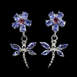 925 Sterling Silver Earrings Marquise Tanzanite Rhodolite Gemstone Jewelry