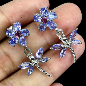 925 Sterling Silver Earrings Marquise Tanzanite Rhodolite Gemstone Jewelry