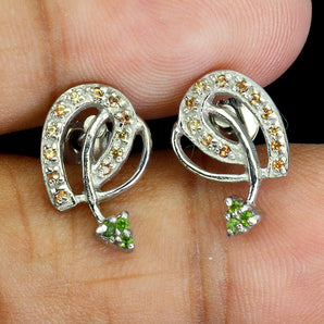 925 Sterling Silver Earrings Round Chrome Diopside Sapphire Gemstone Jewelry