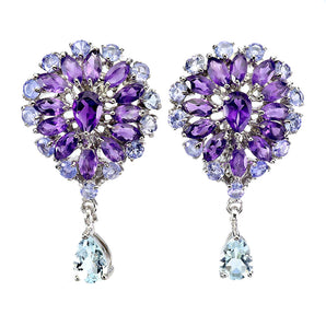 925 Sterling Silver Earrings Pear Aquamarine 7x5mm Tanzanite Gemstone Jewelry