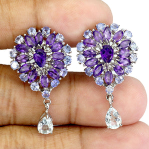 925 Sterling Silver Earrings Pear Aquamarine 7x5mm Tanzanite Gemstone Jewelry