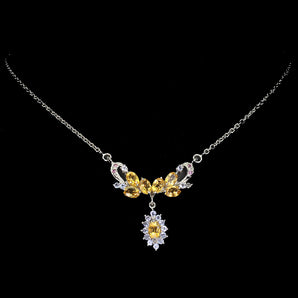 Unheated Oval Citrine 6x4mm Rhodolite Tanzanite 925 Sterling Silver Necklace 18