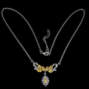 Unheated Oval Citrine 6x4mm Rhodolite Tanzanite 925 Sterling Silver Necklace 18