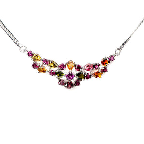 925 Sterling Silver Necklace Pear Tourmaline Rhodolite Gemstone jewelry