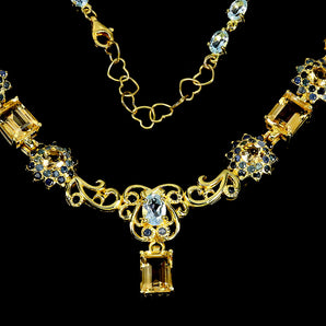 925 Sterling Silver Necklace Octagon Citrine Sapphire Topaz Gemstone Jewelry 18