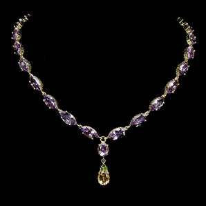 925 Sterling Silver Necklace Marquise Amethyst 14x7mm Citrine Gemstone Jewelry