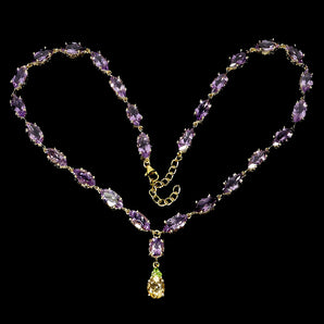 925 Sterling Silver Necklace Marquise Amethyst 14x7mm Citrine Gemstone Jewelry