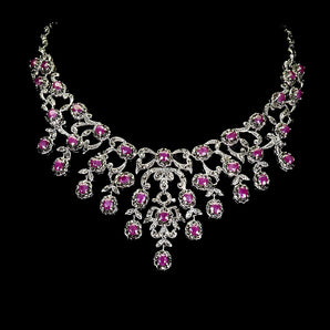 925 Sterling Silver Necklace Oval Ruby 5x4mm Marcasite Gemstone Jewelry 18 Inch
