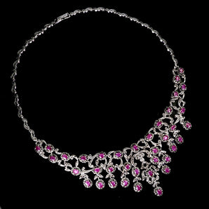 925 Sterling Silver Necklace Oval Ruby 5x4mm Marcasite Gemstone Jewelry 18 Inch