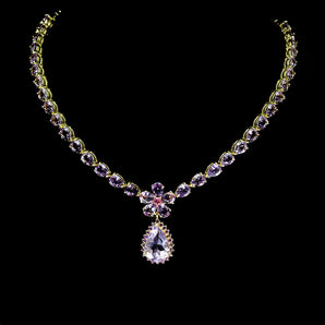 925 Sterling Silver Necklace Pear Amethyst Tourmaline Gemstone Jewelry 17 Inches