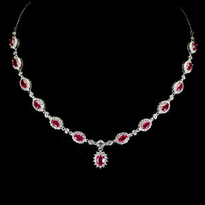 925 Sterling Silver Necklace Oval Ruby 7x5mm Natural Gemstone Jewelry 17 Inches