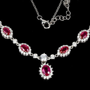925 Sterling Silver Necklace Oval Ruby 7x5mm Natural Gemstone Jewelry 17 Inches