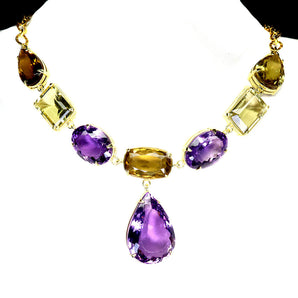 925 Sterling Silver Necklace Pear Amethyst Handmade Gemstone Jewelry 21 Inches