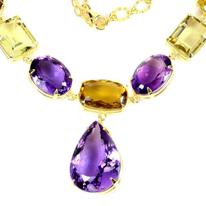 925 Sterling Silver Necklace Pear Amethyst Handmade Gemstone Jewelry 21 Inches