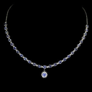 925 Sterling Silver Necklace Round Tanzanite 4mm Gemstone Jewelry 17 Inches