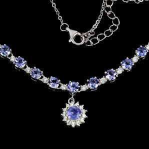 925 Sterling Silver Necklace Round Tanzanite 4mm Gemstone Jewelry 17 Inches