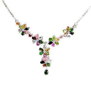 925 Sterling Silver Necklace Pear Tourmaline 6x4mm Gemstone Jewelry 17inches