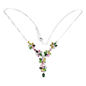 925 Sterling Silver Necklace Pear Tourmaline 6x4mm Gemstone Jewelry 17inches