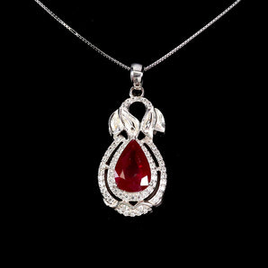 925 Sterling Silver Necklace Pear Ruby 12x8mm Natural Gemstone Jewelry 18in