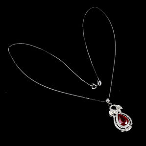925 Sterling Silver Necklace Pear Ruby 12x8mm Natural Gemstone Jewelry 18in