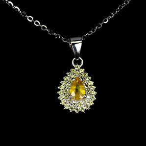 925 Sterling Silver Necklace Pear Yellow Sapphire 6x4mm Gemstone Jewelry 18in