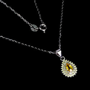 925 Sterling Silver Necklace Pear Yellow Sapphire 6x4mm Gemstone Jewelry 18in