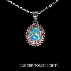 925 Sterling Silver Necklace Oval Fire Opal 7x5mm Sapphire Gemstone Jewelry 18in
