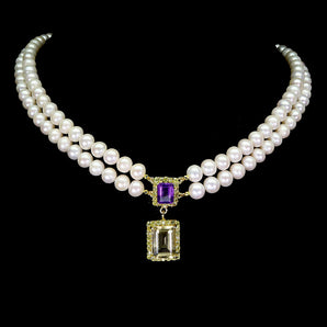 925 Sterling Silver Necklace Lemon Quartz Amethyst Pearl Peridot Jewelry 18 Ins
