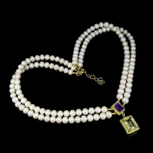 925 Sterling Silver Necklace Lemon Quartz Amethyst Pearl Peridot Jewelry 18 Ins