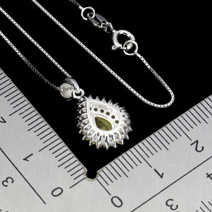 925 Sterling Silver Necklace Pear Sapphire 6x4mm Sapphire Diamond Cut Jewelry 18