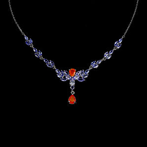 925 Sterling Silver Necklace Pear Orange Opal 7x5mm Tanzanite Gemstone 18inches
