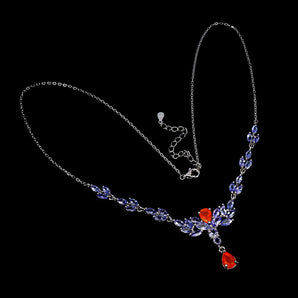 925 Sterling Silver Necklace Pear Orange Opal 7x5mm Tanzanite Gemstone 18inches
