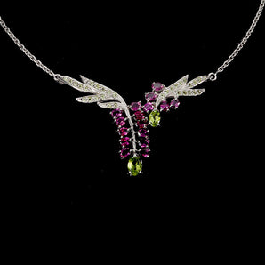 925 Sterling Silver Necklace Oval Peridot 7x5mm Sapphire Gemstone Jewelry 18in