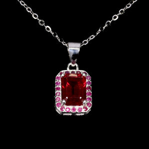 925 Sterling Silver Necklace Octagon Ruby 8x6mm Ruby Diamond Cut Gemstone 18 Ins