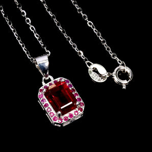 925 Sterling Silver Necklace Octagon Ruby 8x6mm Ruby Diamond Cut Gemstone 18 Ins