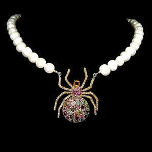 925 Sterling Silver Necklace Round Citrine Tourmaline Spider Handmade Gemstone