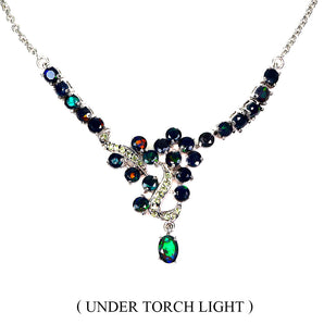 925 Sterling Silver Necklace Oval Black Opal 7x5mm Peridot Gemstone Jewelry 18in