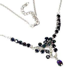 925 Sterling Silver Necklace Oval Black Opal 7x5mm Peridot Gemstone Jewelry 18in